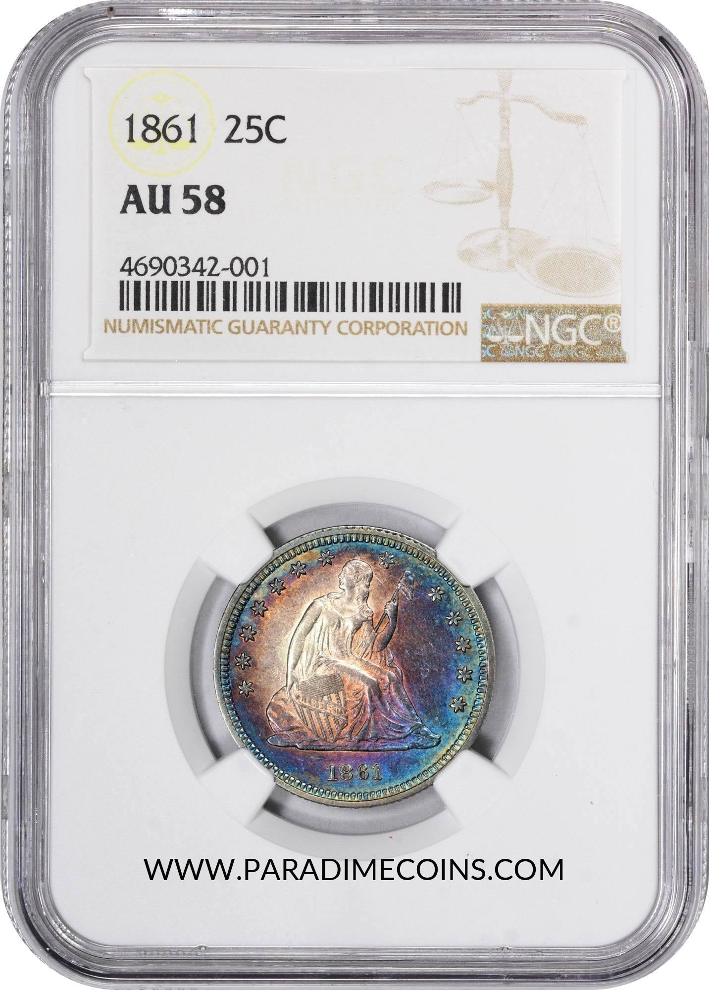1861 25C AU58 NGC - Paradime Coins | PCGS NGC CACG CAC Rare US Numismatic Coins For Sale