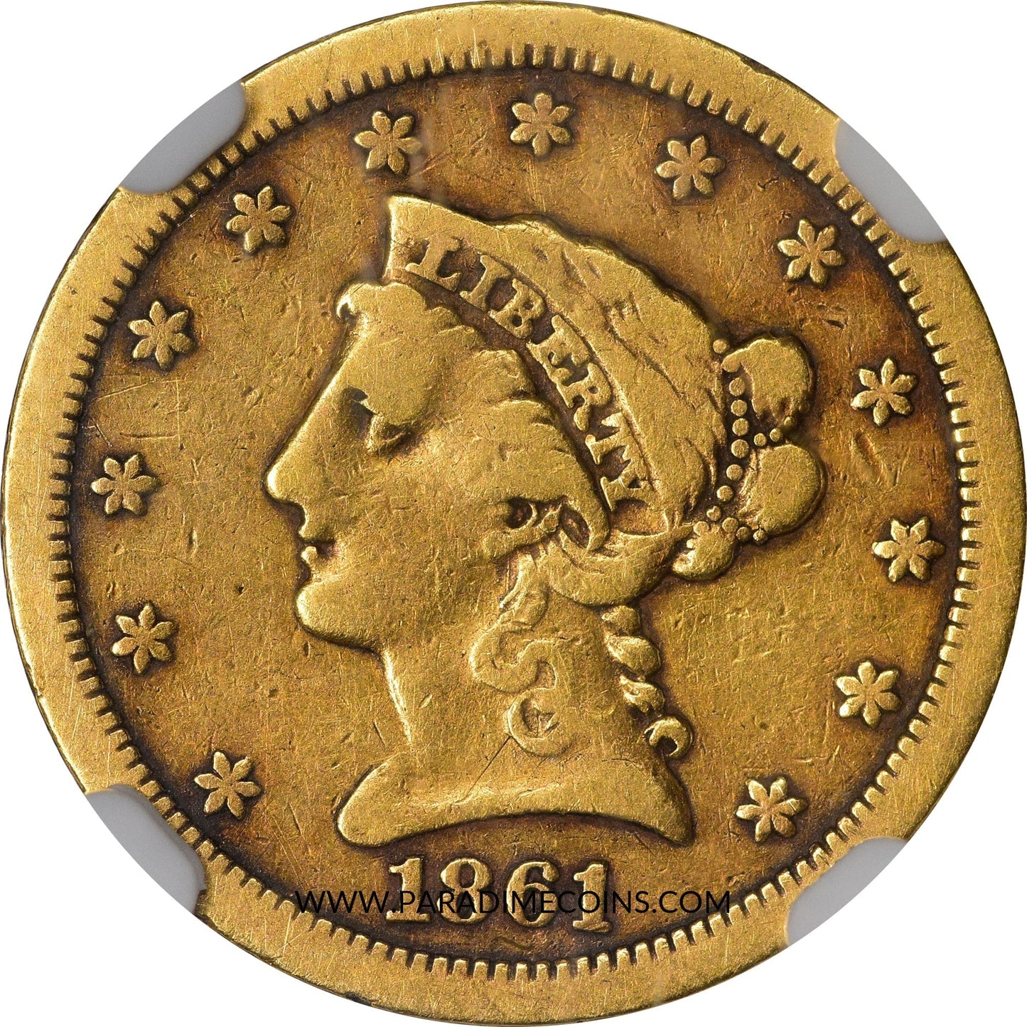1861-S $2.5 VG10 NGC CAC - Paradime Coins | PCGS NGC CACG CAC Rare US Numismatic Coins For Sale