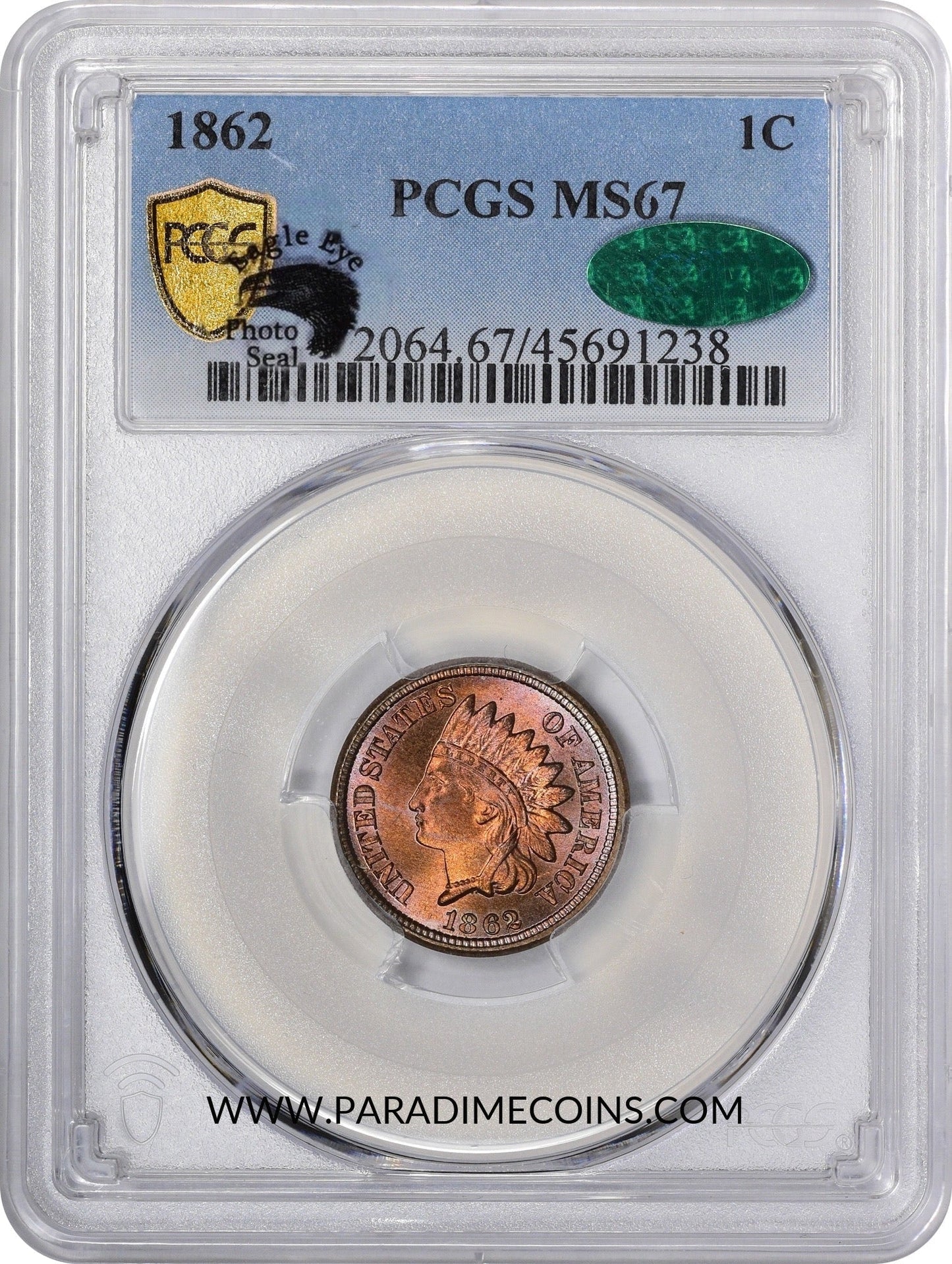 1862 1C MS67 PCGS CAC EEPS - Paradime Coins | PCGS NGC CACG CAC Rare US Numismatic Coins For Sale