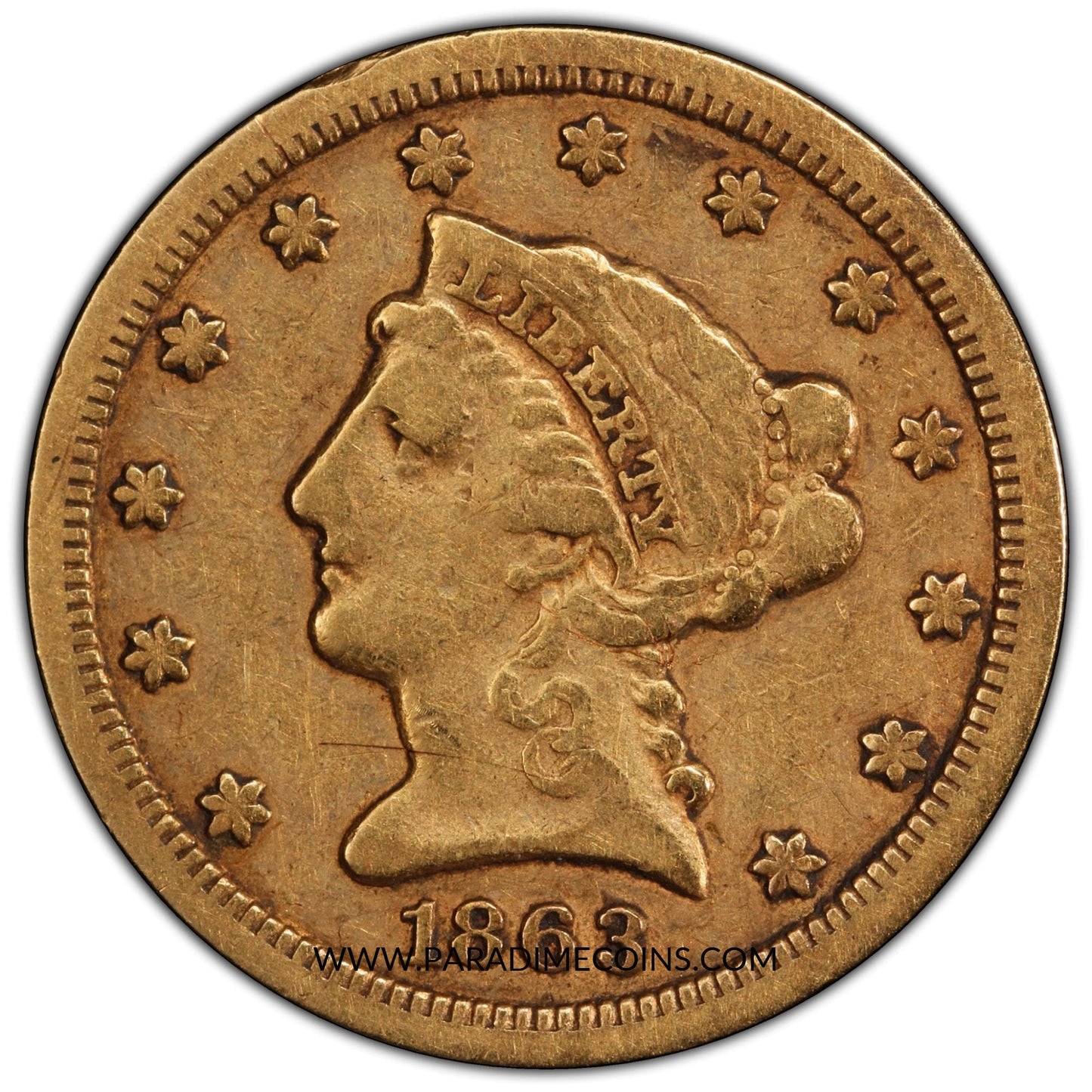 1863-S $2.5 VF25 PCGS CAC - Paradime Coins | PCGS NGC CACG CAC Rare US Numismatic Coins For Sale