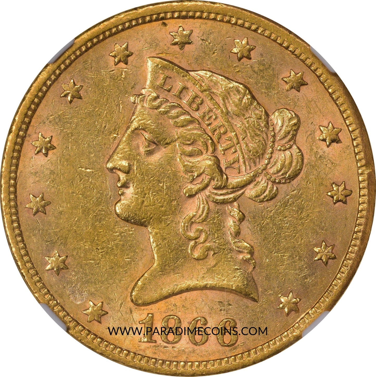 1866-S $10 MOTTO AU58 NGC - Paradime Coins | PCGS NGC CACG CAC Rare US Numismatic Coins For Sale