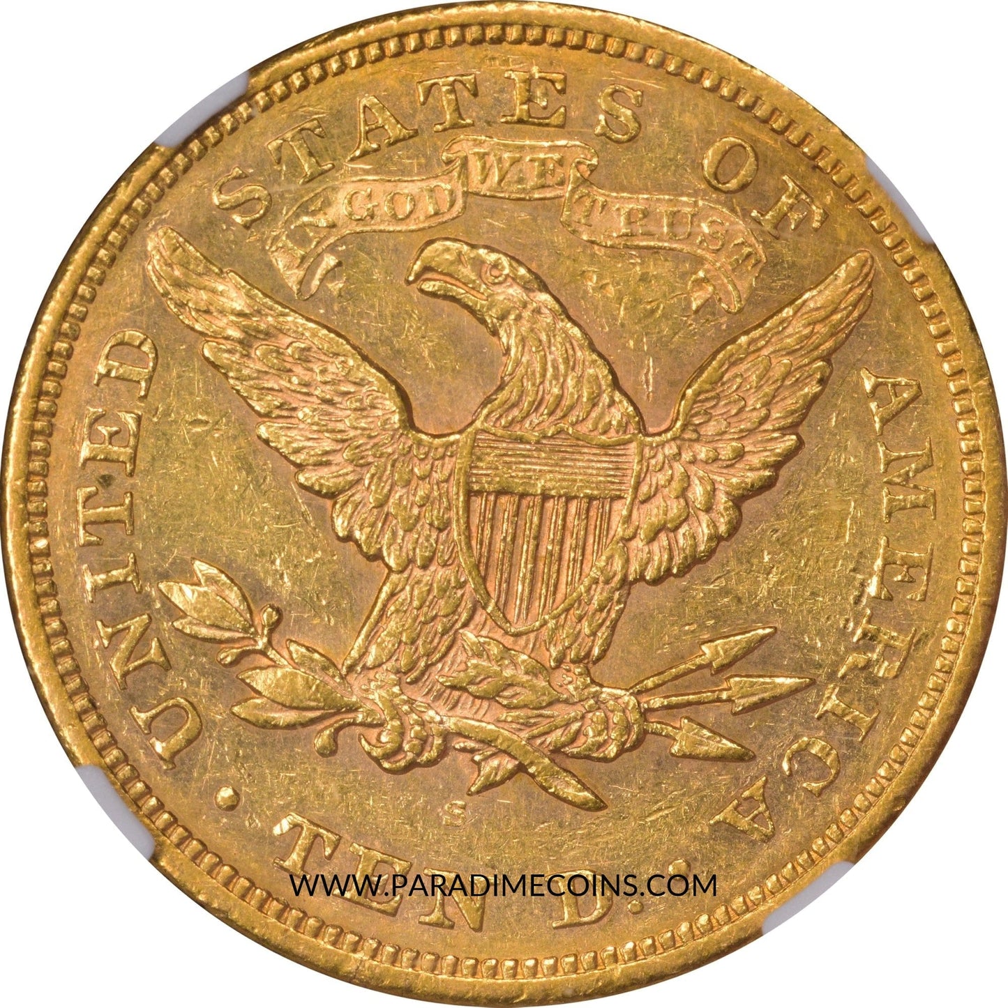 1866-S $10 MOTTO AU58 NGC - Paradime Coins | PCGS NGC CACG CAC Rare US Numismatic Coins For Sale