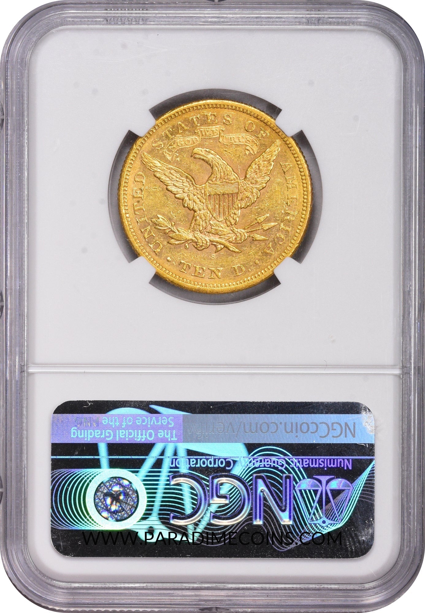 1866-S $10 MOTTO AU58 NGC - Paradime Coins | PCGS NGC CACG CAC Rare US Numismatic Coins For Sale