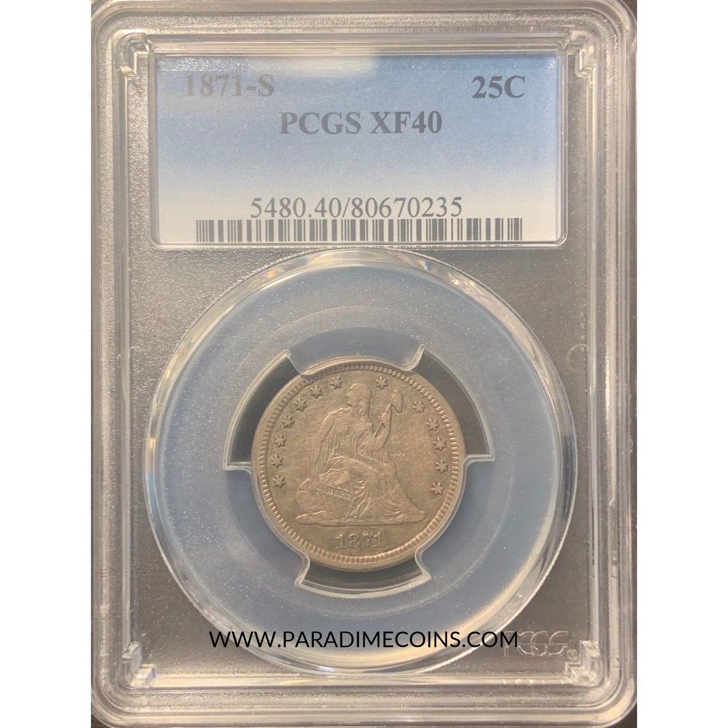 1871-S 25C XF40 PCGS - Paradime Coins | PCGS NGC CACG CAC Rare US Numismatic Coins For Sale