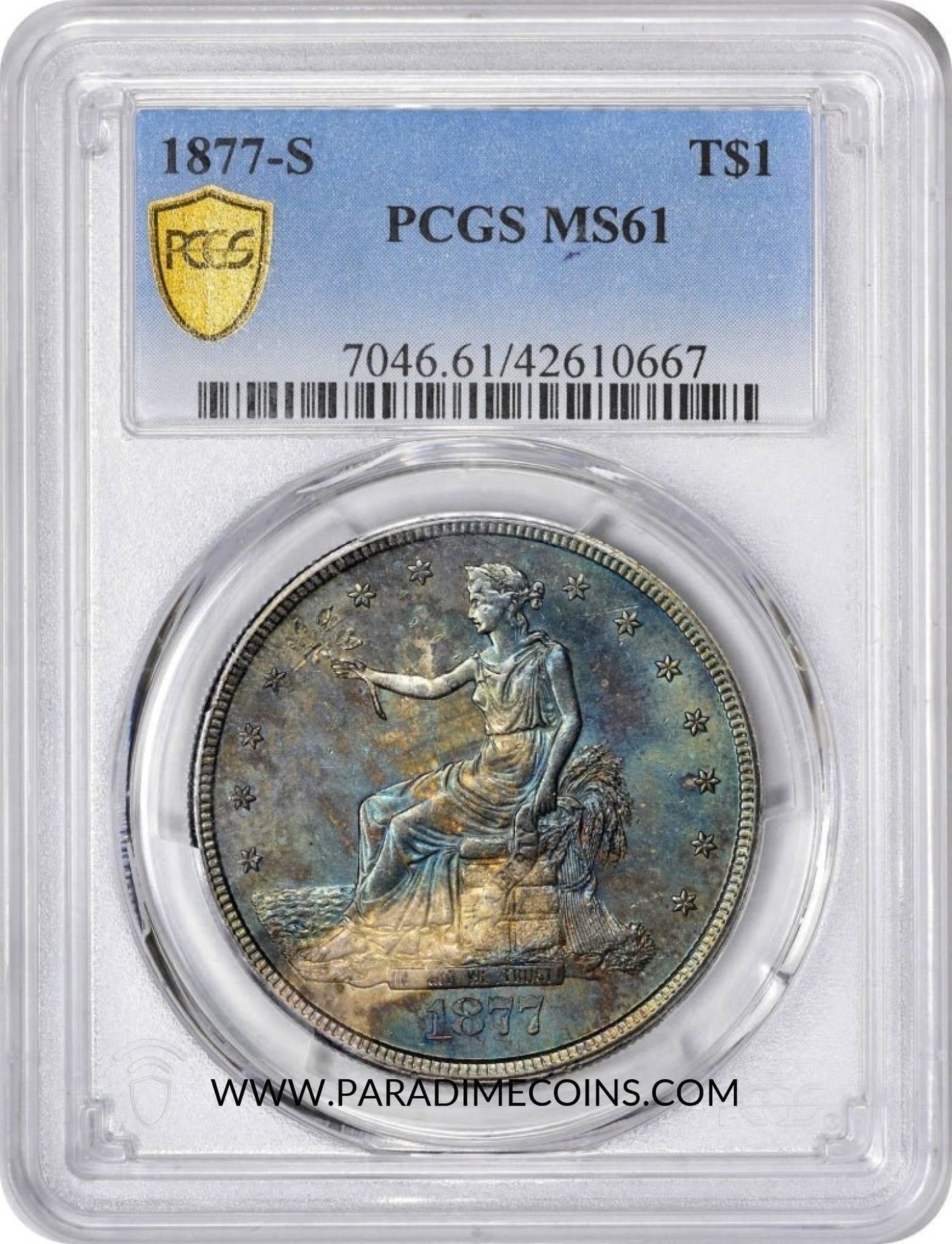 1877-S T$1 MS61 PCGS - Paradime Coins | PCGS NGC CACG CAC Rare US Numismatic Coins For Sale