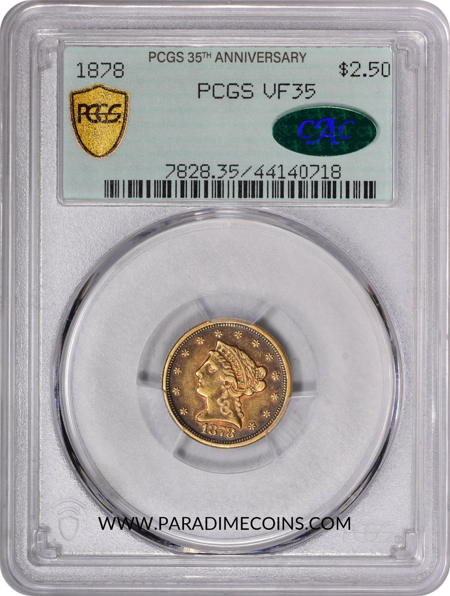 1878 $2.5 VF35 PCGS OGH 2.0 CAC - Paradime Coins | PCGS NGC CACG CAC Rare US Numismatic Coins For Sale