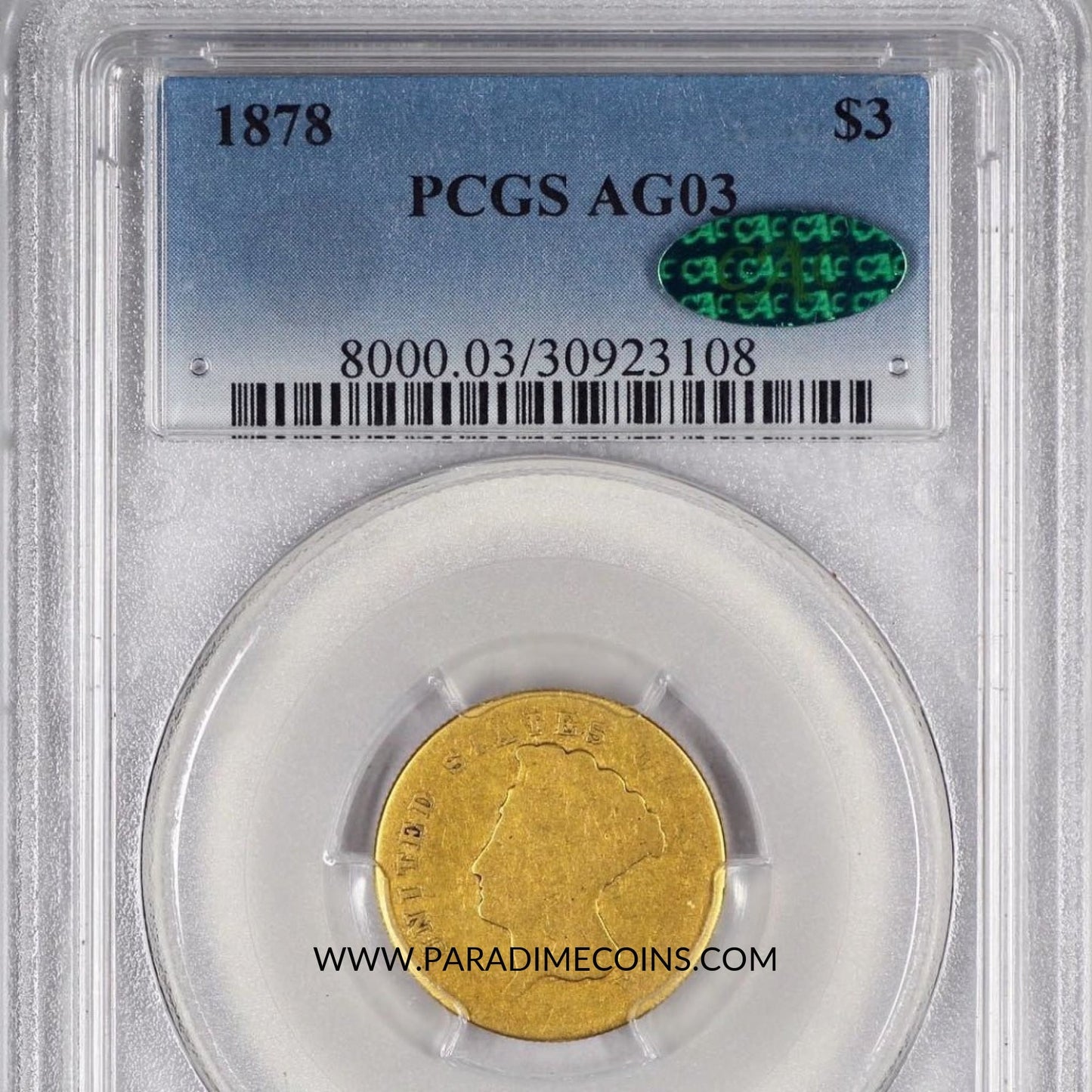 1878 $3 AG03 PCGS CAC - Paradime Coins | PCGS NGC CACG CAC Rare US Numismatic Coins For Sale
