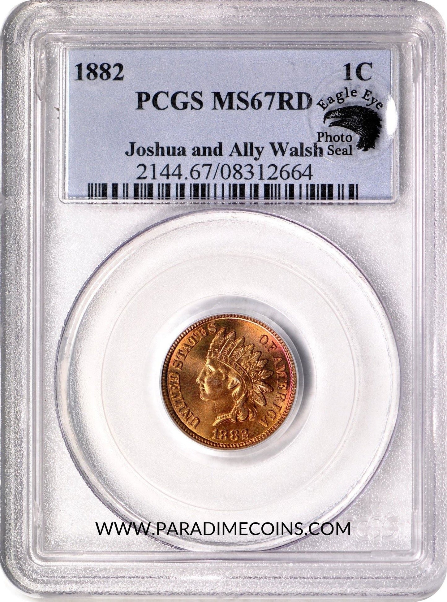1882 1C MS67RD PCGS PHOTO SEAL - Paradime Coins | PCGS NGC CACG CAC Rare US Numismatic Coins For Sale