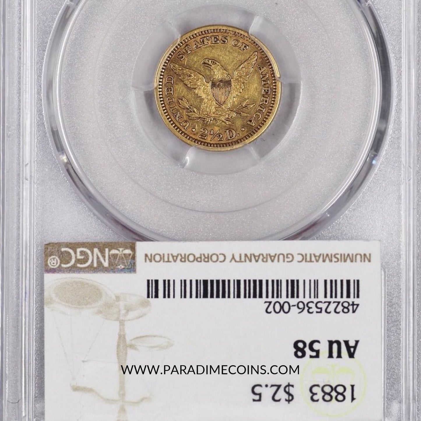 1883 $2.5 AU55 PCGS CAC - Paradime Coins | PCGS NGC CACG CAC Rare US Numismatic Coins For Sale