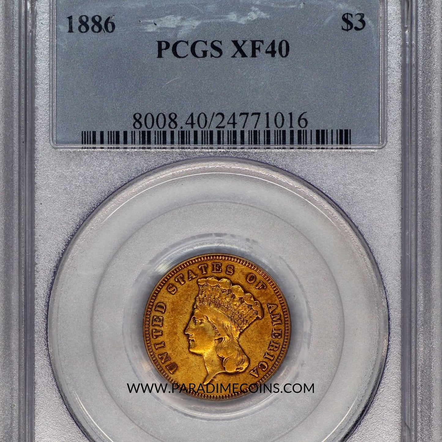 1886 $3 XF40 PCGS - Paradime Coins | PCGS NGC CACG CAC Rare US Numismatic Coins For Sale