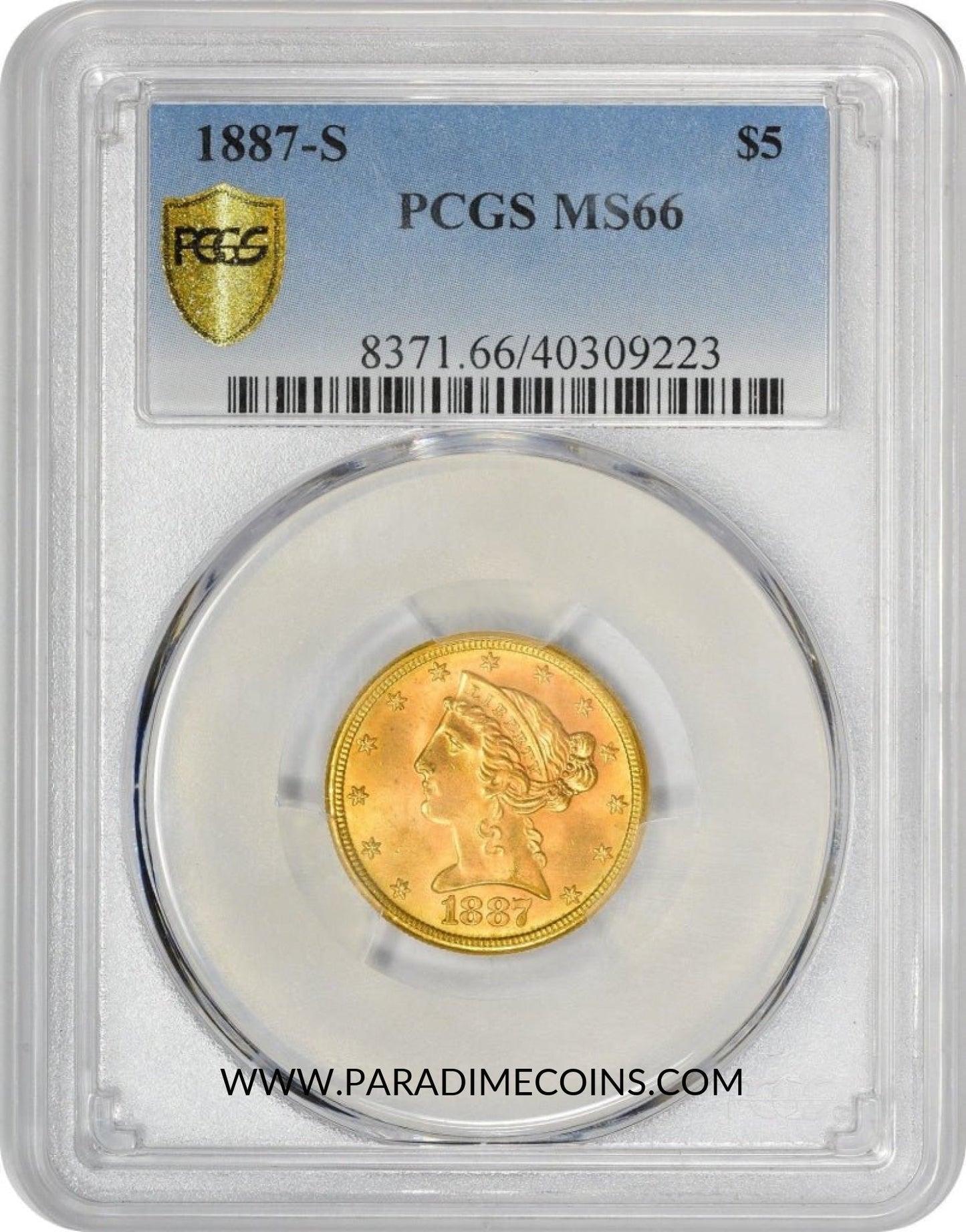 1887-S $5 MS66 PCGS - Paradime Coins | PCGS NGC CACG CAC Rare US Numismatic Coins For Sale