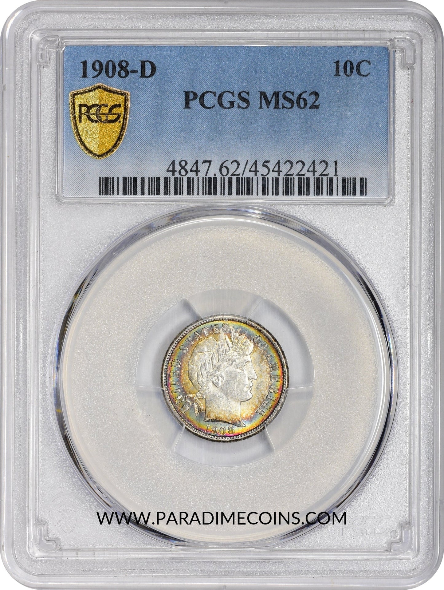 1908-D 10C MS62 PCGS - Paradime Coins | PCGS NGC CACG CAC Rare US Numismatic Coins For Sale