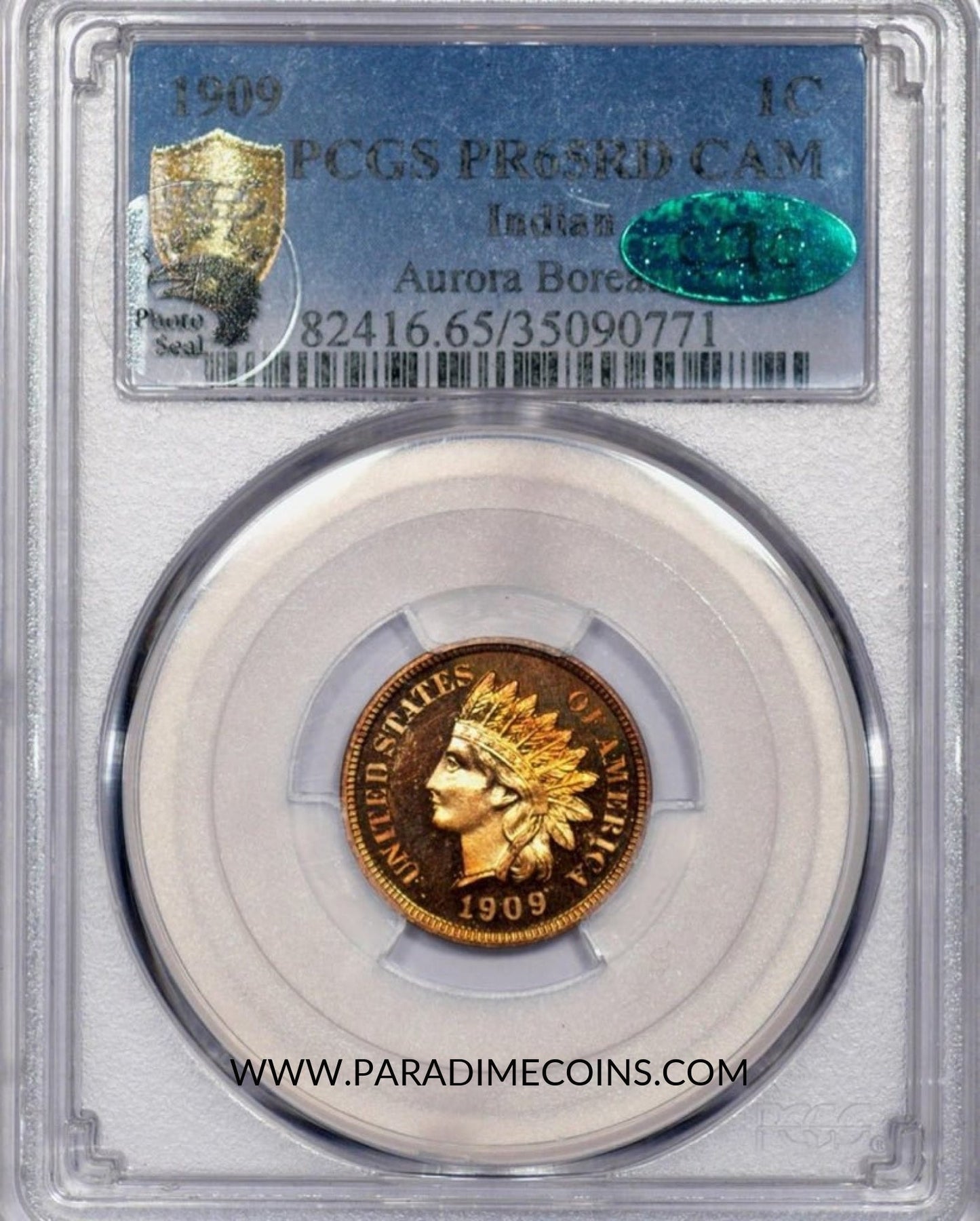 1909 1C PR65RD CAMEO PCGS CAC PHOTO SEAL - Paradime Coins | PCGS NGC CACG CAC Rare US Numismatic Coins For Sale