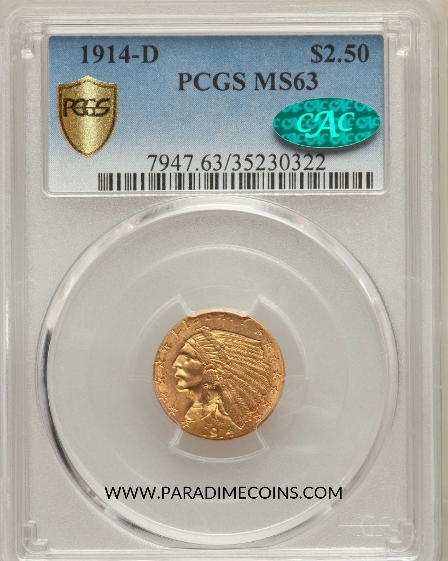 1914-D $2.5 MS63 PCGS CAC - Paradime Coins | PCGS NGC CACG CAC Rare US Numismatic Coins For Sale