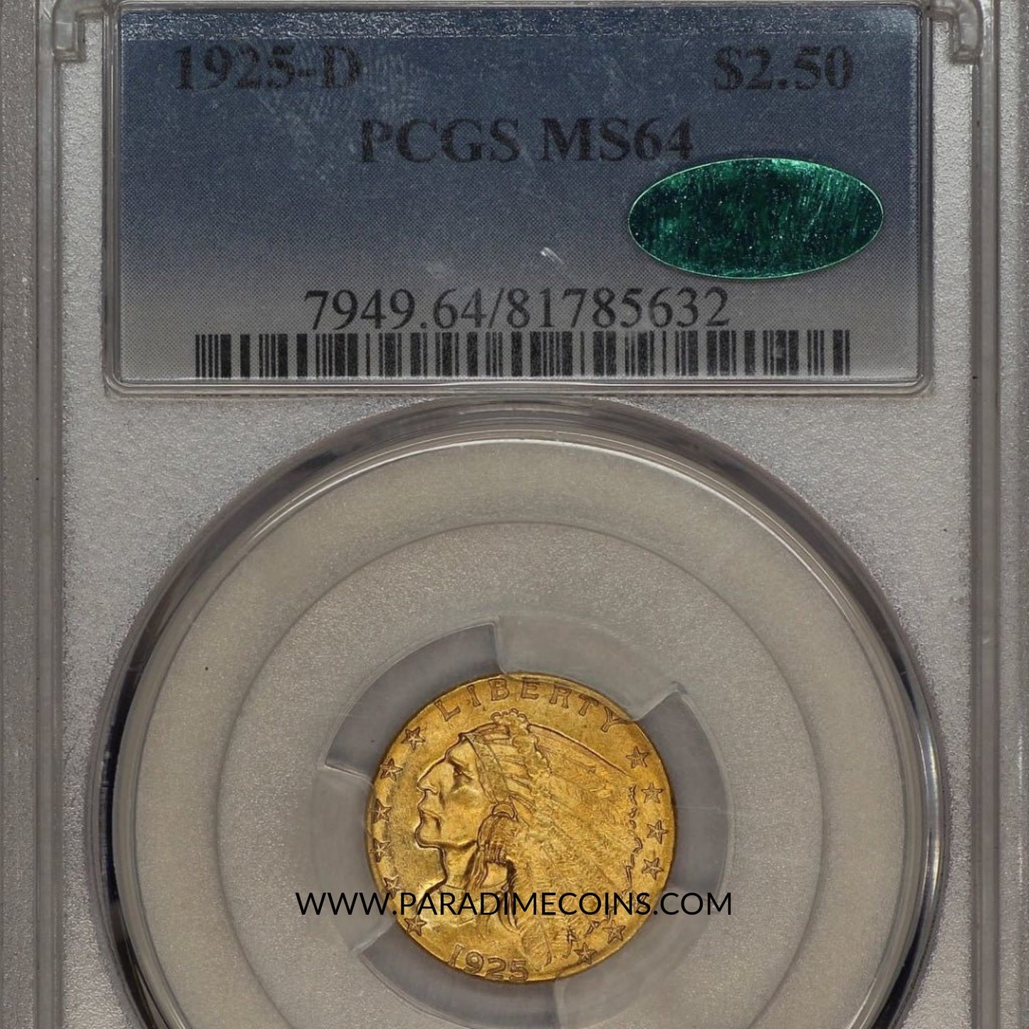 1925-D $2.5 MS64 PCGS CAC - Paradime Coins | PCGS NGC CACG CAC Rare US Numismatic Coins For Sale