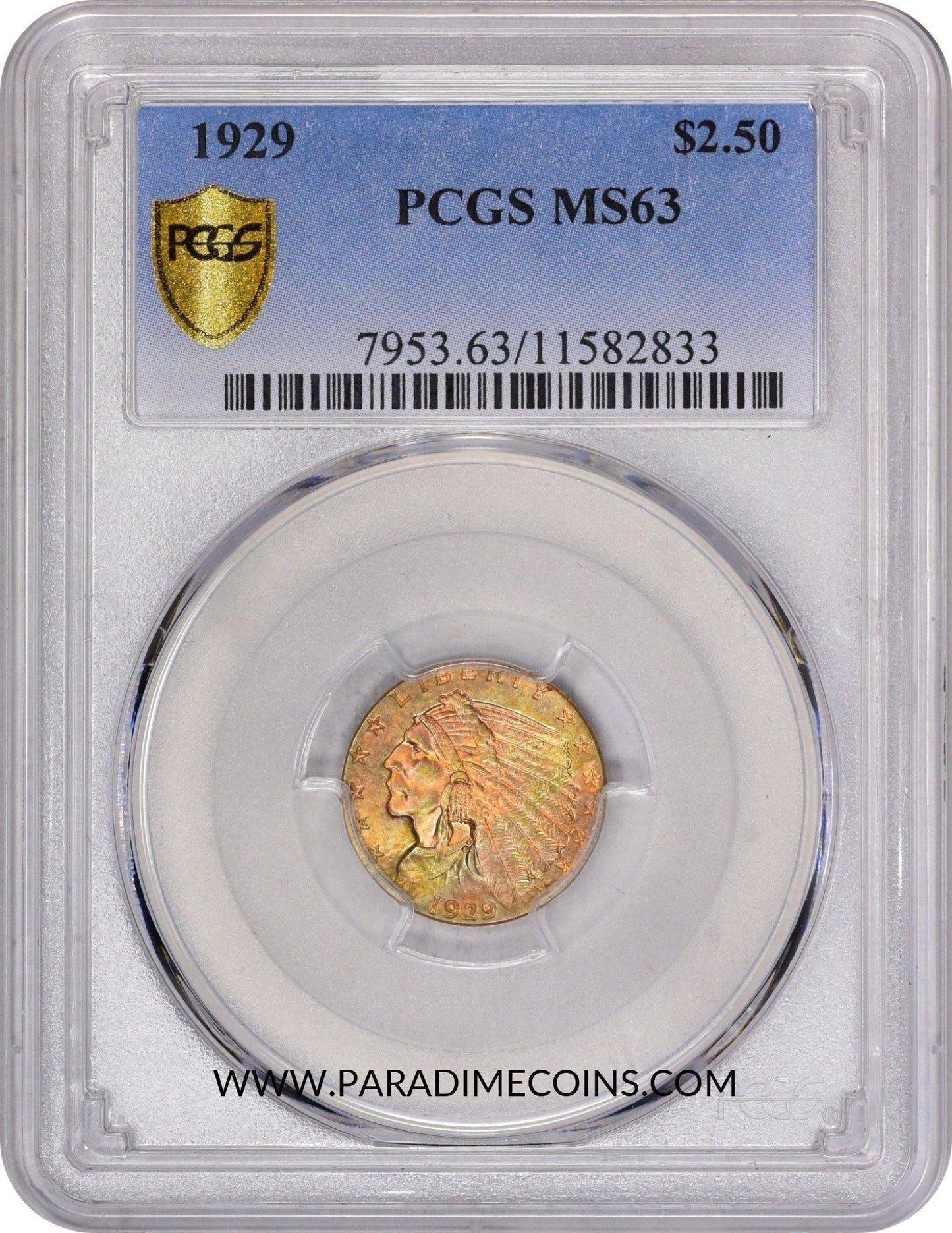 1929 $2.5 MS63 PCGS - Paradime Coins | PCGS NGC CACG CAC Rare US Numismatic Coins For Sale