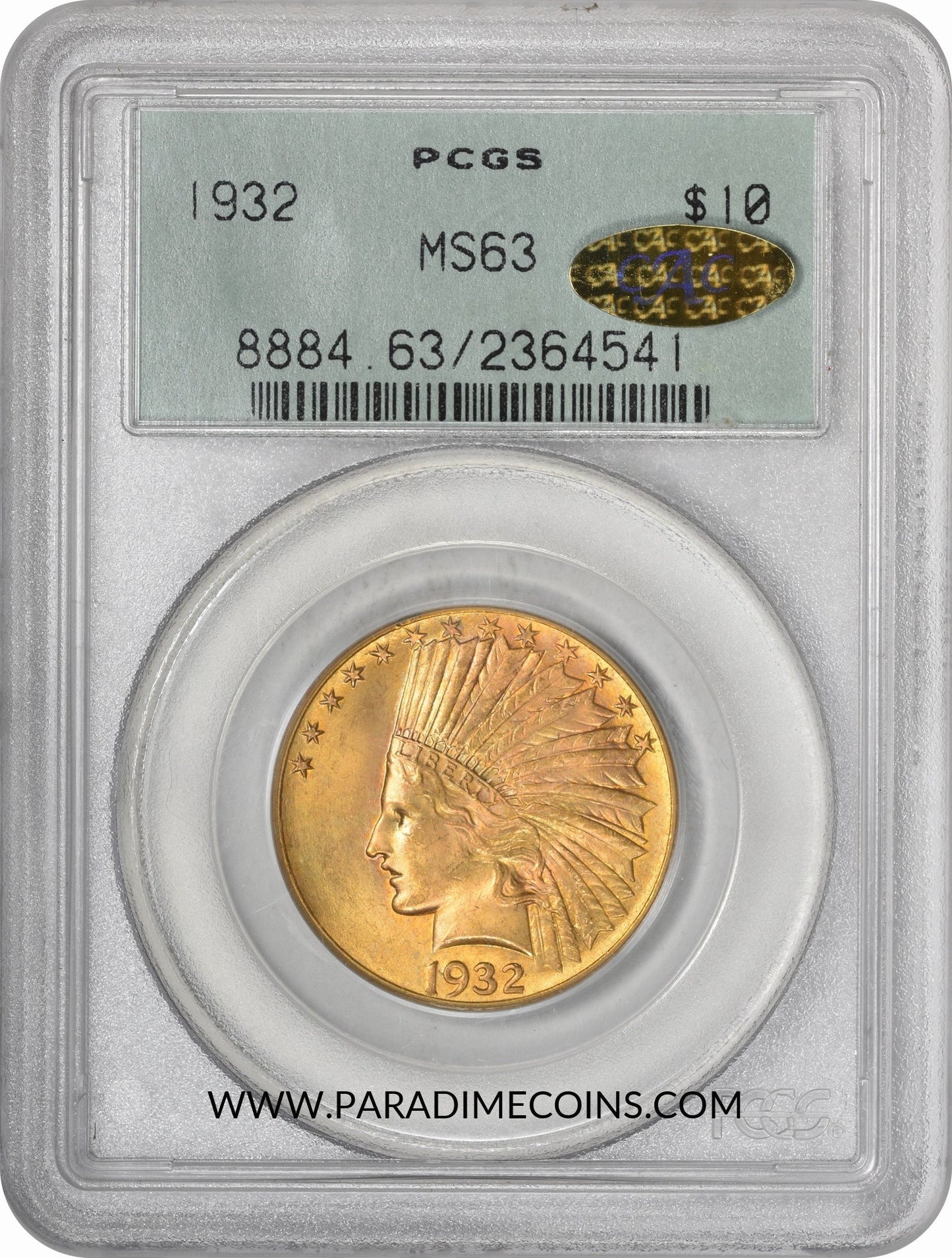 1932 $10 MS63 OGH PCGS GOLD CAC - Paradime Coins | PCGS NGC CACG CAC Rare US Numismatic Coins For Sale