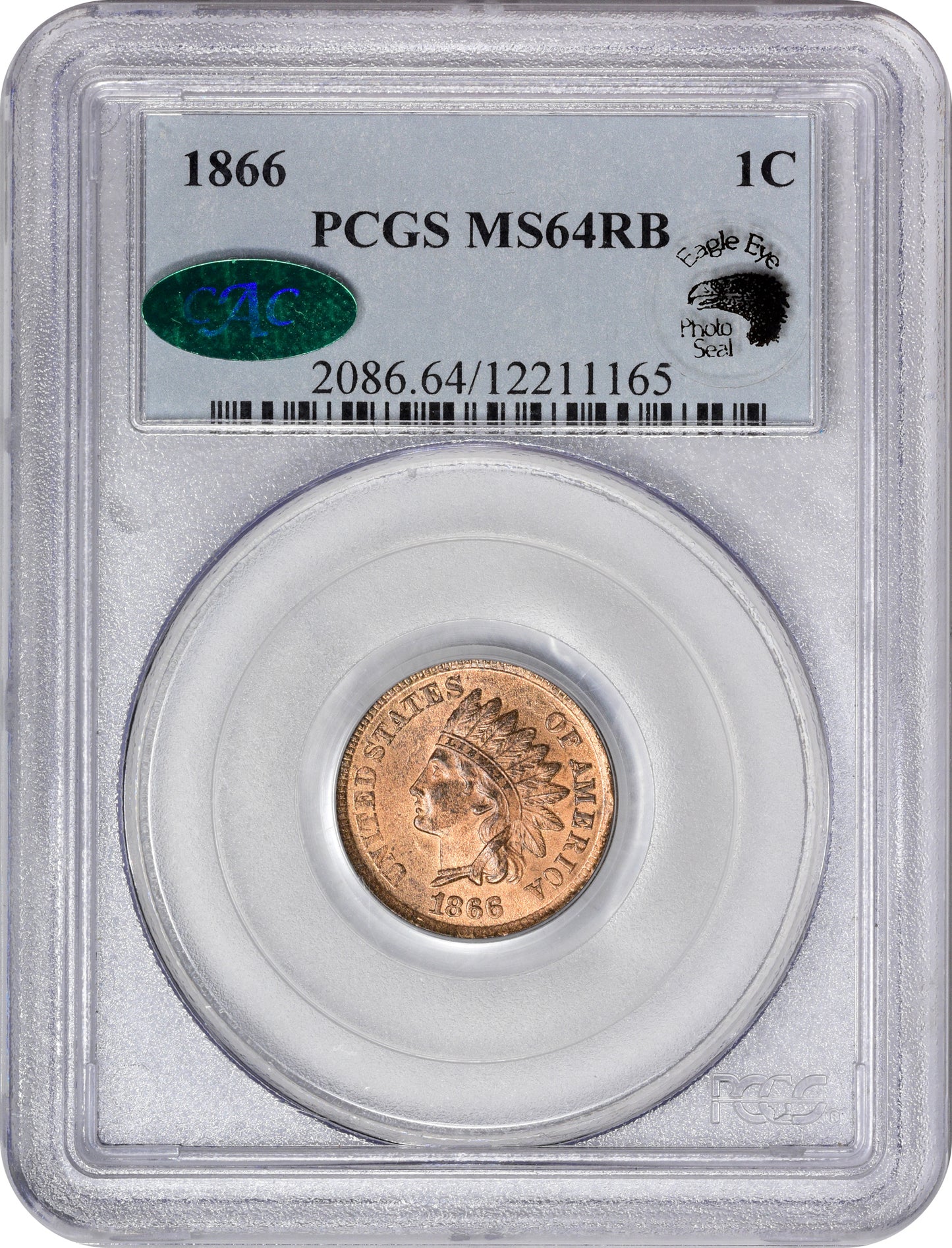 1866 1C MS64 RB PCGS CAC EEPS