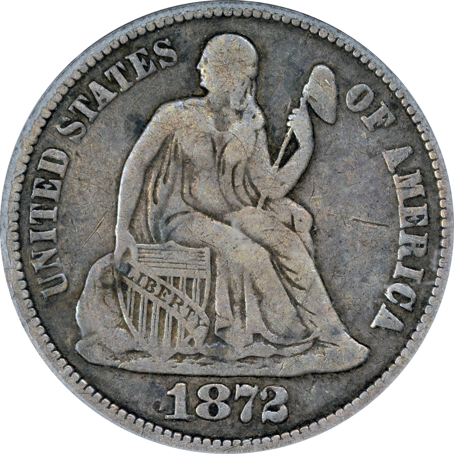 1872-CC 10C F12 PCGS CAC