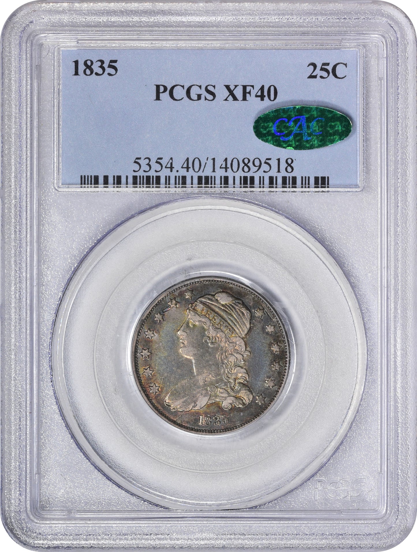 1835 25C XF40 PCGS CAC