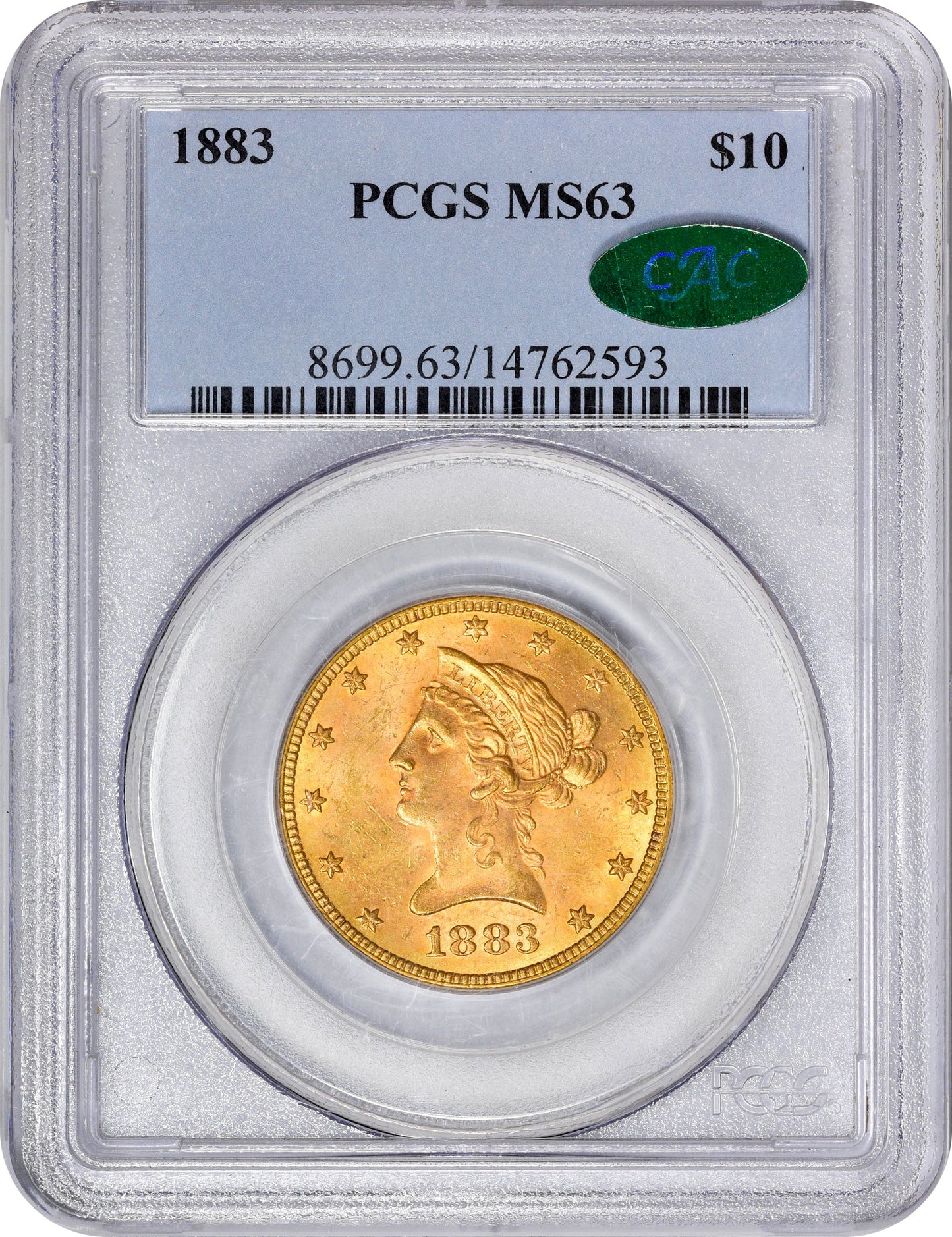 1883 $10 Ms63 Pcgs Cac