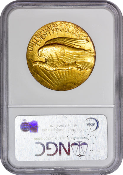 1907 $20 HIGH RELIEF WIRE EDGE AU58 NGC CAC