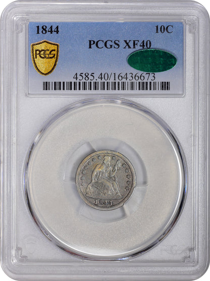 1844 10C XF40 PCGS CAC