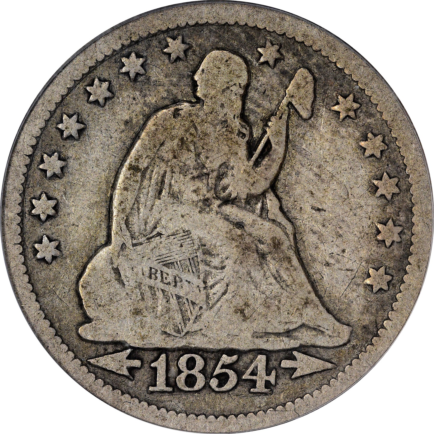 1854-O 25C HUGE O VG10 PCGS CAC