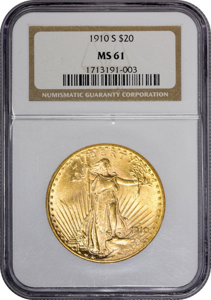 1910-S $20 MS61 NGC