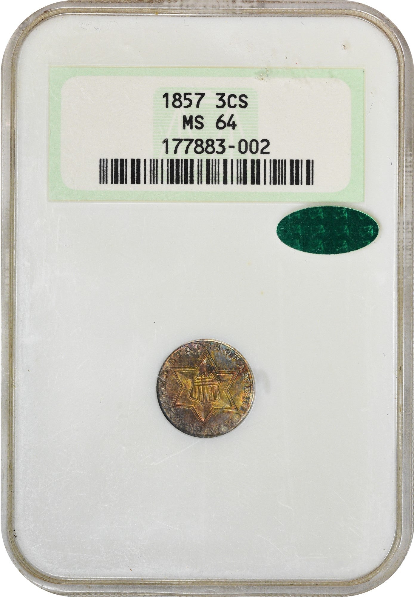 1857 3CS MS64 OH NGC CAC