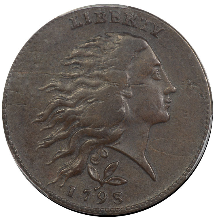 1793 Flowing Hair Wreath Cent 1C WREATH VINES & BARS VF30 PCGS CAC
