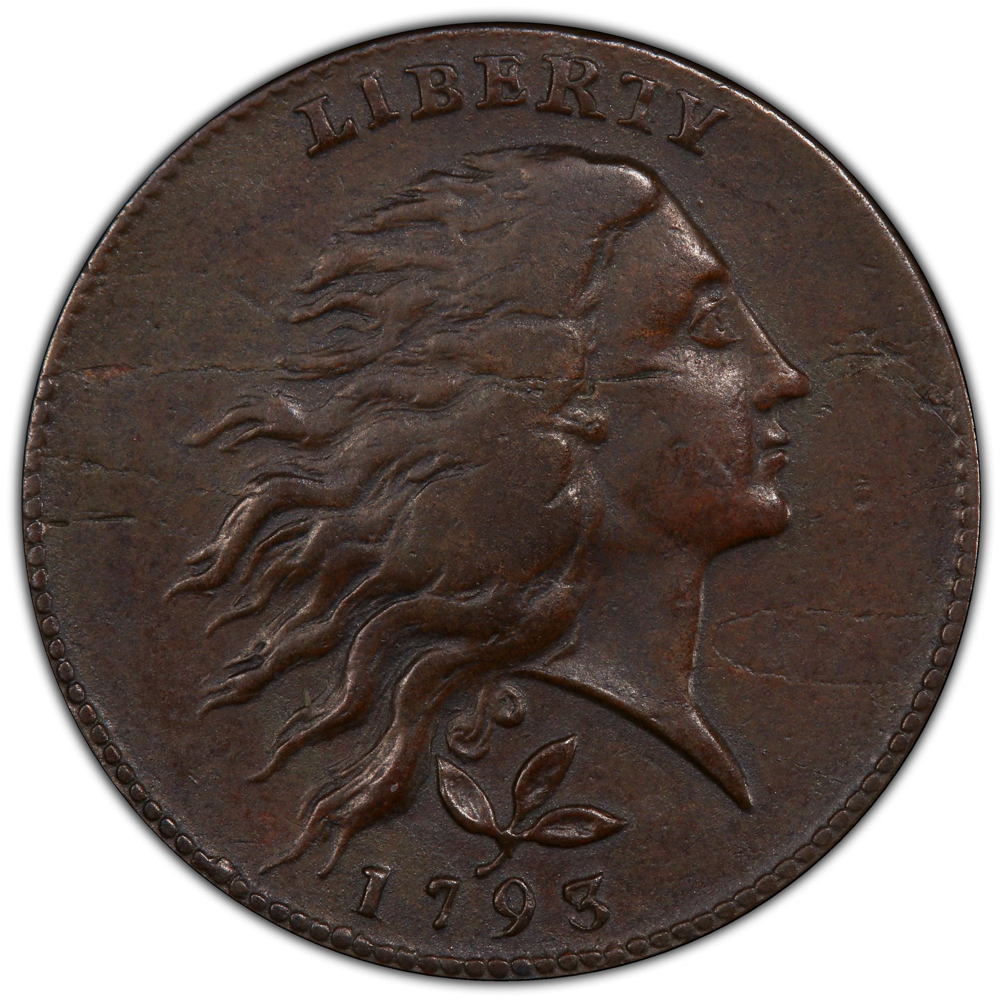 1793 Flowing Hair Wreath Cent 1C WREATH VINES & BARS VF30 PCGS CAC OBV