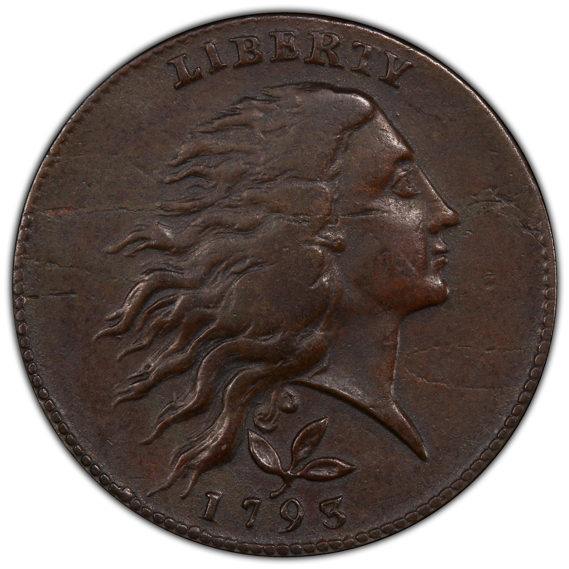 1793 Flowing Hair Wreath Cent 1C WREATH VINES & BARS VF30 PCGS CAC OBV