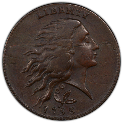 1793 Flowing Hair Wreath Cent 1C WREATH VINES & BARS VF30 PCGS CAC OBV