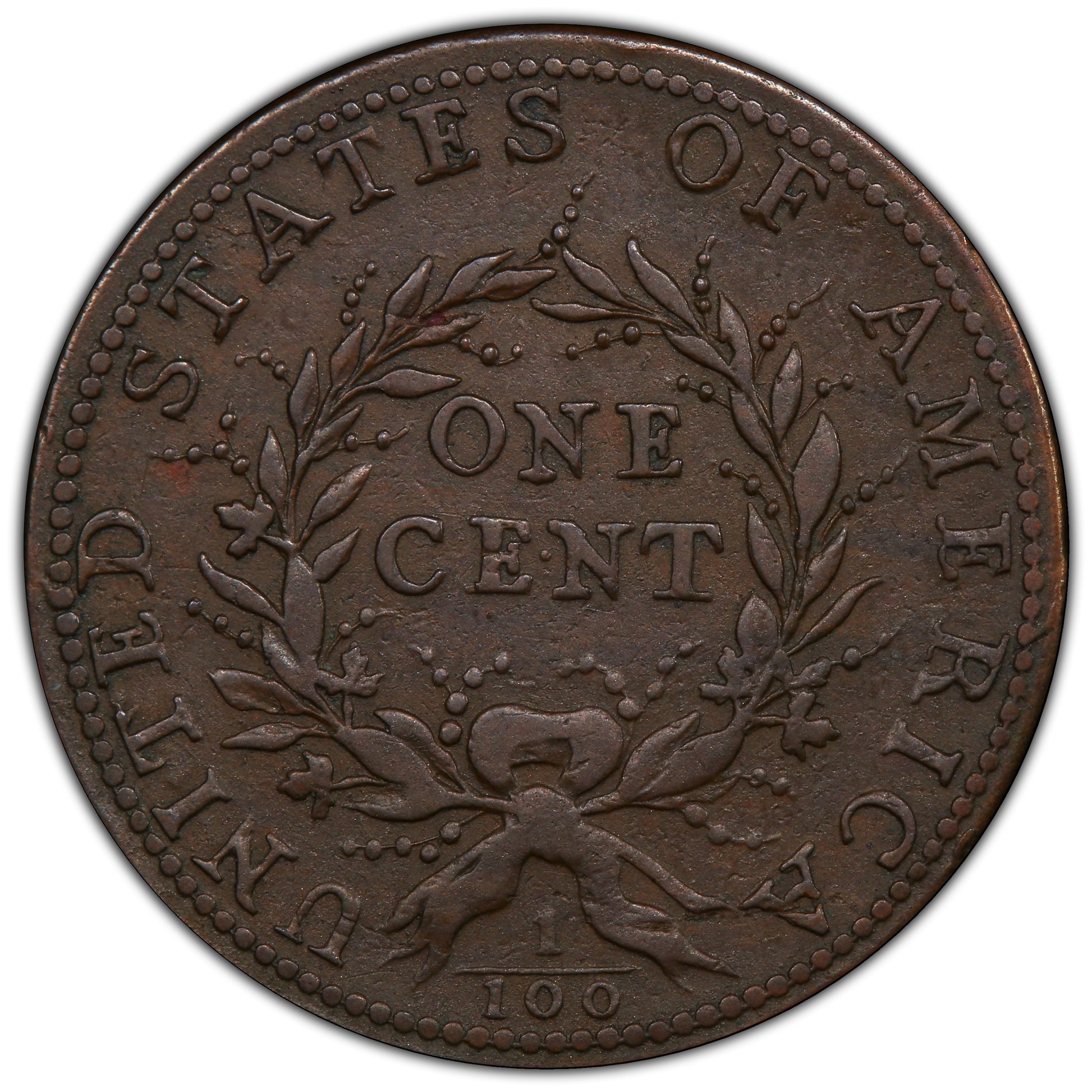 1793 Flowing Hair Wreath Cent 1C WREATH VINES & BARS VF30 PCGS CAC Rev