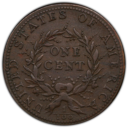 1793 Flowing Hair Wreath Cent 1C WREATH VINES & BARS VF30 PCGS CAC Rev
