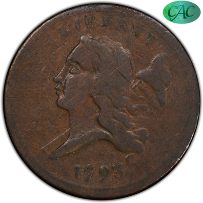 1793 Liberty Cap Half Cent 1/2C F12 PCGS CAC