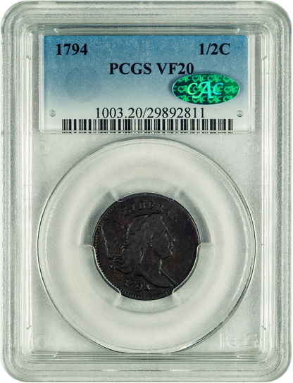 1794 1/2C VF20 PCGS CAC HOLDER WITH GREEN CAC STICKER