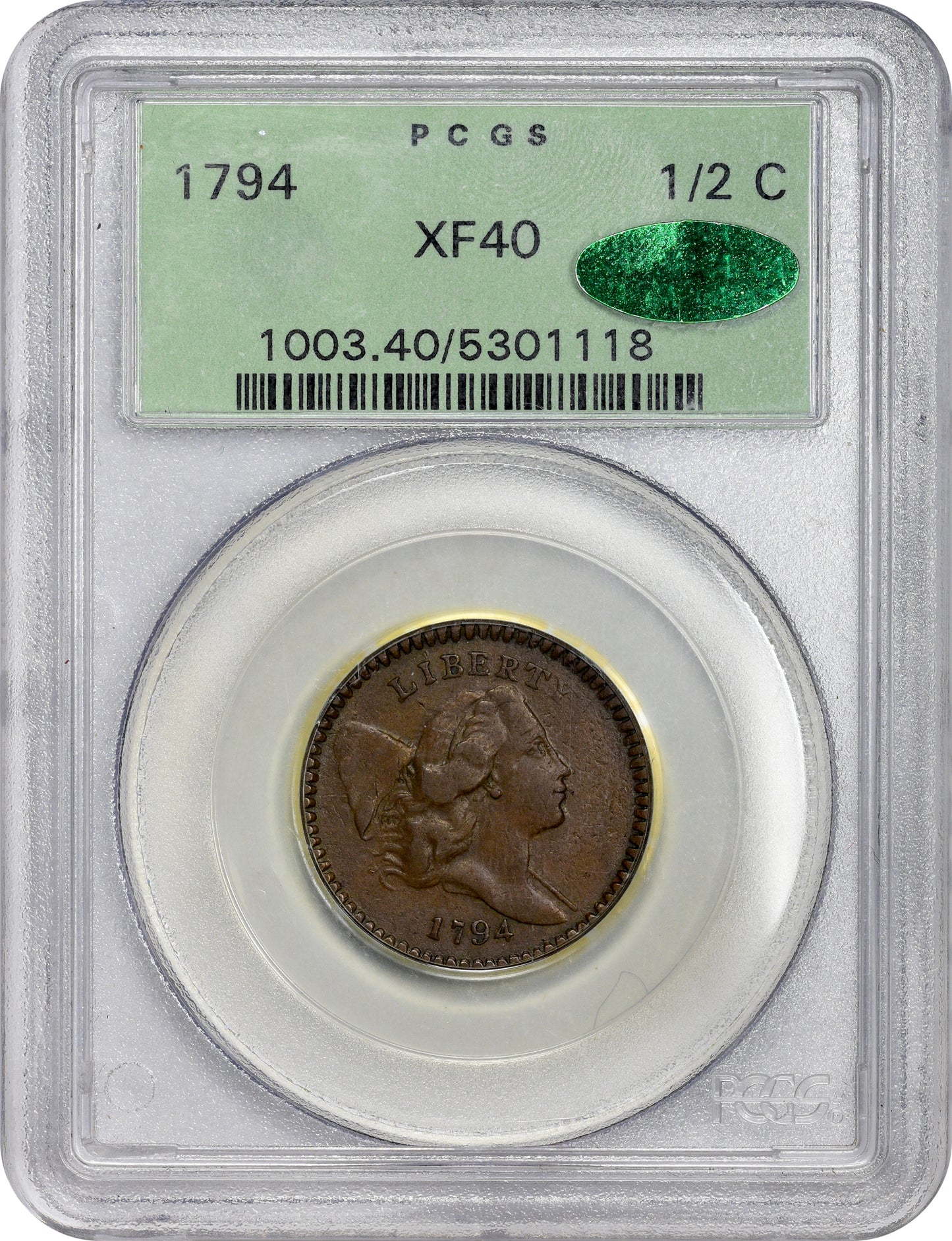 1794 1/2C XF40 OGH PCGS CAC HOLDER WITH CAC STICKER