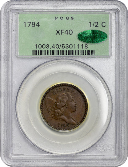 1794 1/2C XF40 OGH PCGS CAC HOLDER WITH CAC STICKER