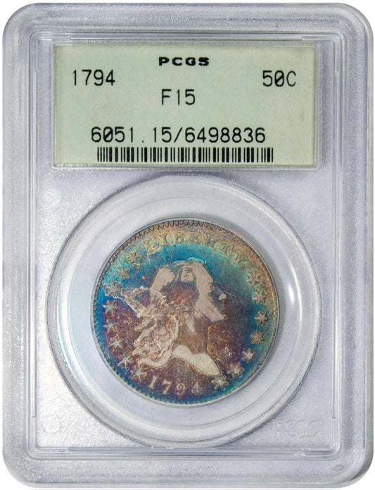 1794 Flowing Hair Half Dollar 50C F15 OGH PCGS OBVERSE HOLDER