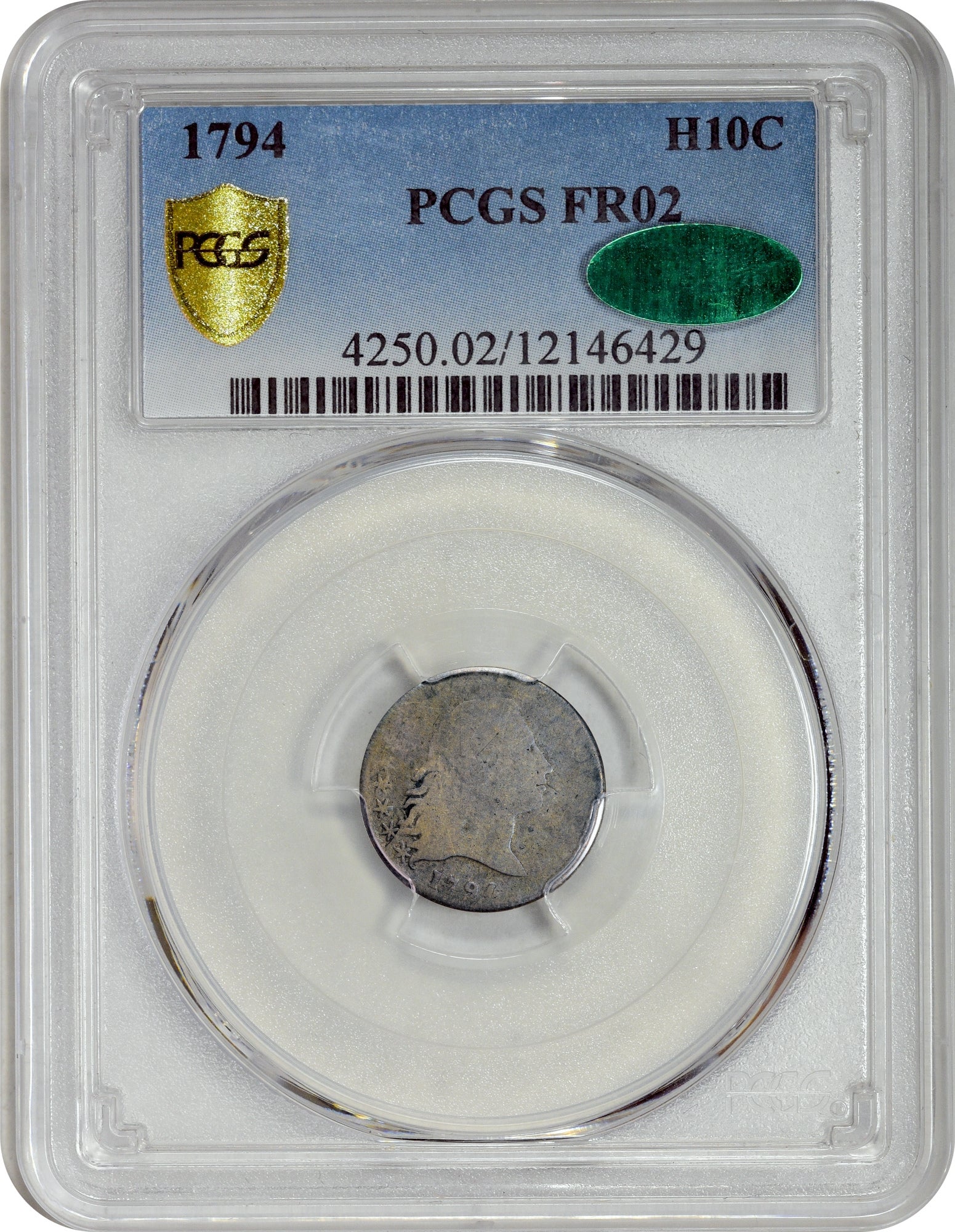 1794 H10C FR02 PCGS CAC: Paradime Coins Flowing Hair Half Dime