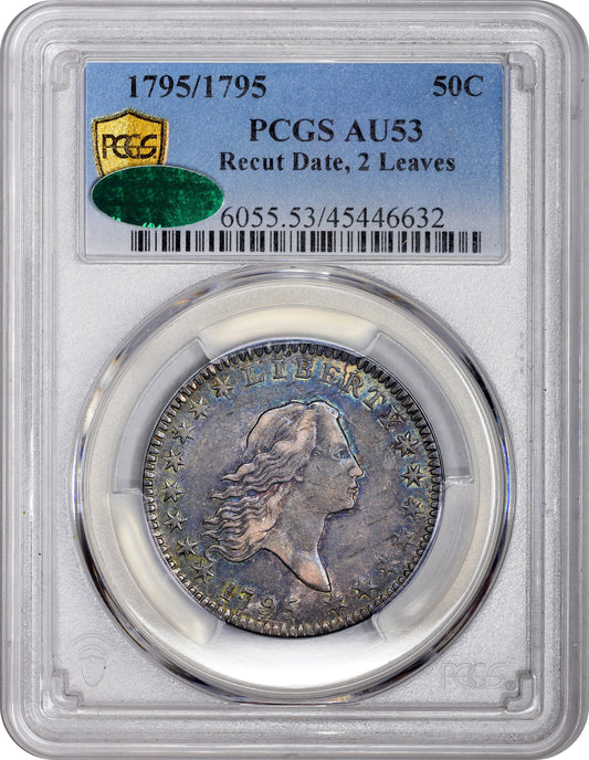 1795/1795 50C RECUT DATE 2 LEAVES AU53 PCGS CAC HOLDER WITH CAC GREEN STICKER