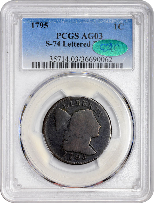 1795 1C LETTERED EDGE AG03 PCGS CAC HOLDER