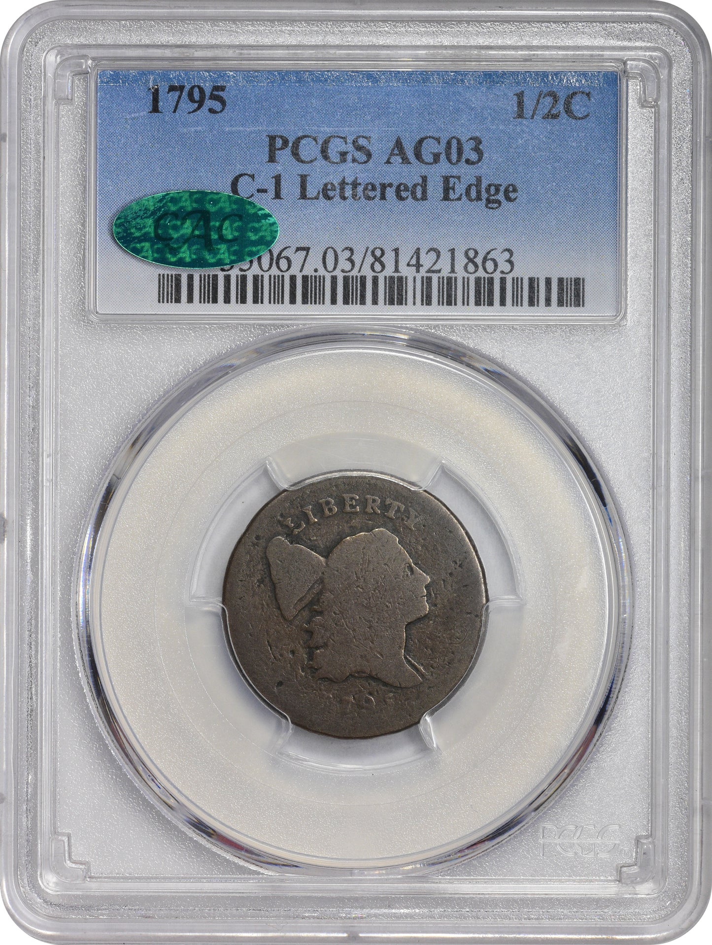 1795 1/2C LETTERED EDGE AG03 PCGS CAC HOLDER
