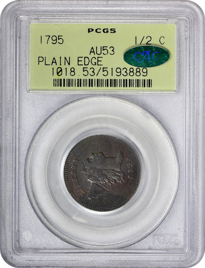 1795 1/2C PLAIN EDGE NO POLE AU53 OGH PCGS CAC HOLDER