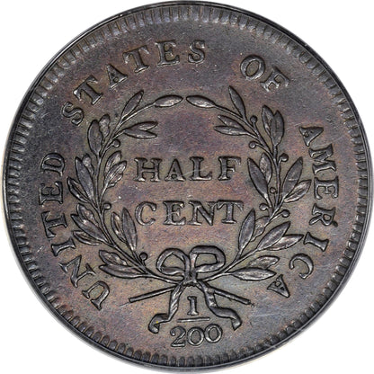 1795 1/2C PLAIN EDGE NO POLE AU53 OGH PCGS CAC REVERSE