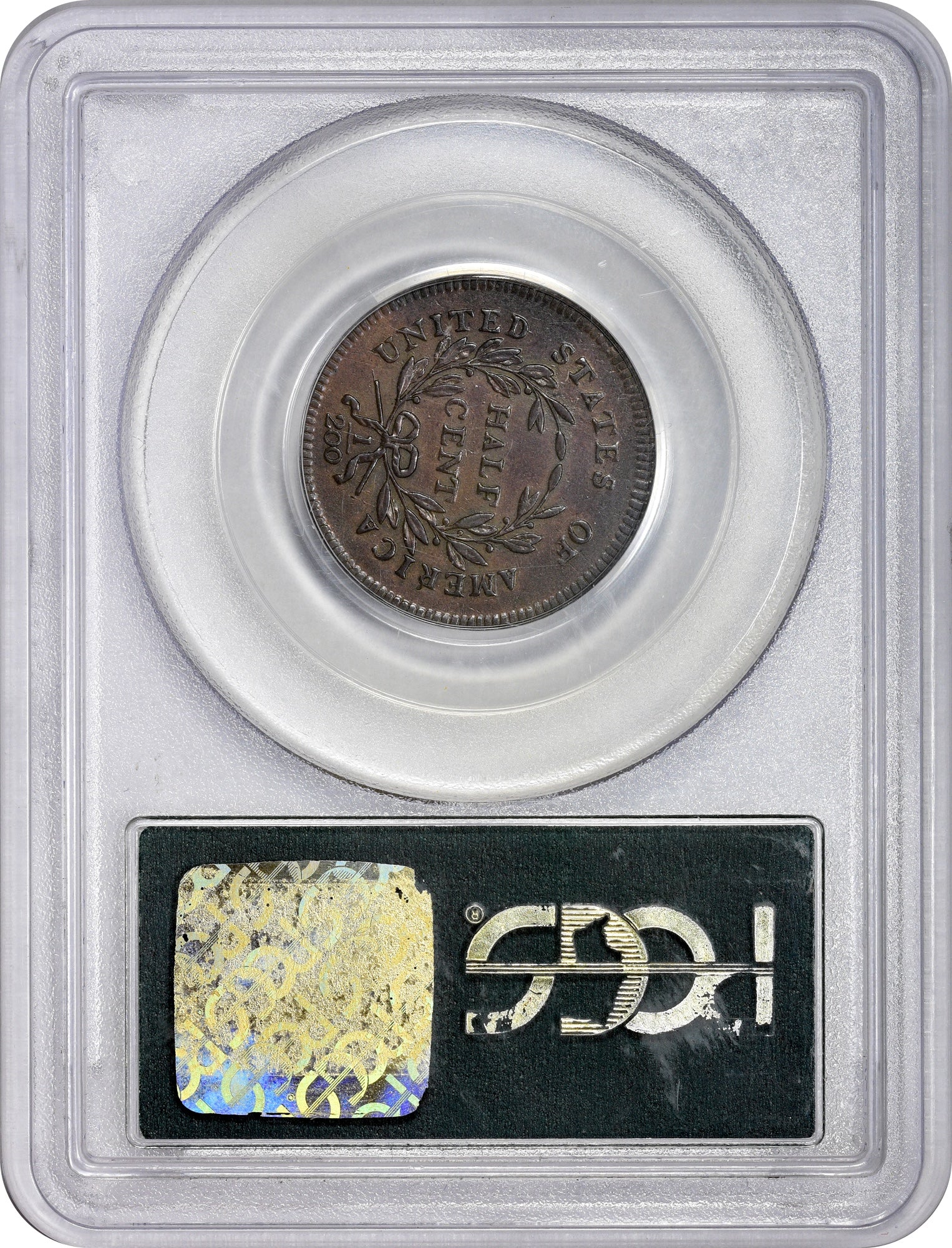 1795 1/2C PLAIN EDGE NO POLE AU53 OGH PCGS CAC REVERSE HOLDER