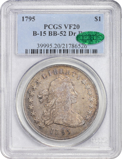 1795 $1 DRAPED CENTERED BUST VF20 PCGS CAC HOLDER WITH GREEN CAC STICKER