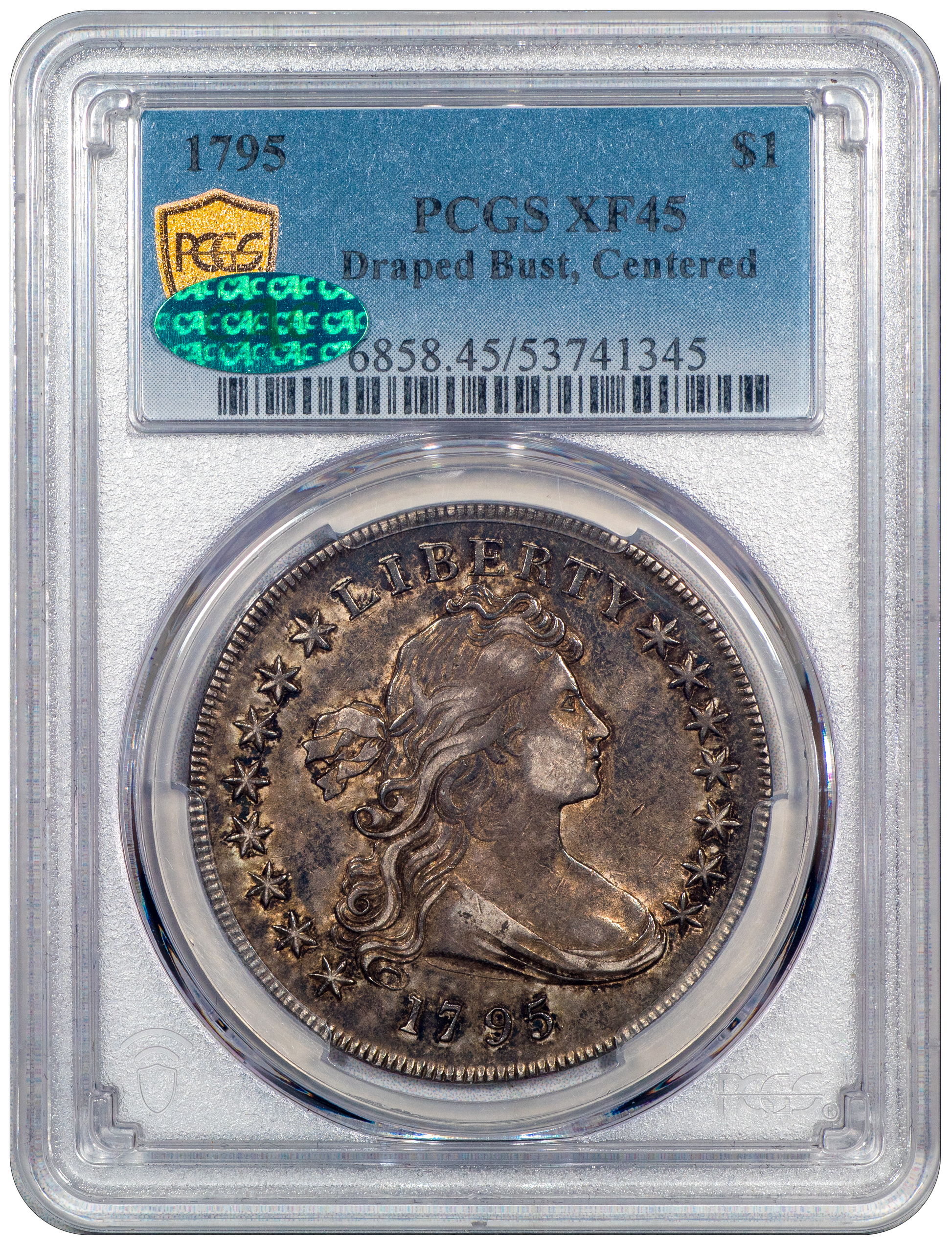 1795 $1 Draped Bust Dollar CENTERED XF45 PCGS CAC Holder With Green CAC Sticker